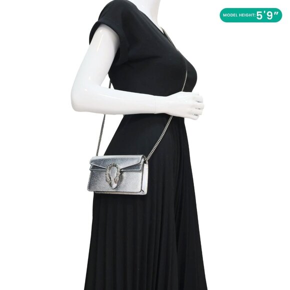 Gucci  Dionysus Super Mini Metallic Leather Crossbody Bag Silver 476432 - Picture 2 of 10